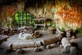 Reconstruction of Prehistoric, paleolithic cave or cavern, Parco delle Cascate, Italy