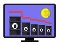 2019 record decline in oil prices - conceptual vector. Schedule of financial collapse. Flat composition includes oil barrels, Royalty Free Stock Photo