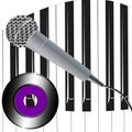 Record and microphone on piano keyboard background Royalty Free Stock Photo