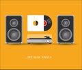Record player with boxes and vinyl disc. Royalty Free Stock Photo