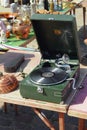 Record player in flea market. Copenhagen, Denmark