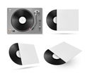 Record player, turntable realistic set. Vinyl discs in empty paper packaging mockups. Royalty Free Stock Photo