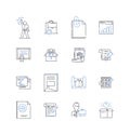 Record processing line icons collection. Sorting, Indexing, Inputting, Exporting, Archiving, Storing, Retrieval vector
