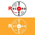 Record store flat minimalist logo design with gramophone needle and a record