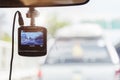 Recorder camera in front of car for safety on the road. Royalty Free Stock Photo