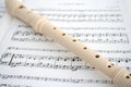 Recorder on sheet music