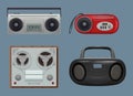 Recorders. Vintage realistic reel recorders sound machines with music tape 80s gadgets portable stereo receiver decent