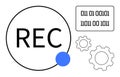 Digital Recording Concept with Binary Code and Gear Icons Representing Technology and Automation Royalty Free Stock Photo