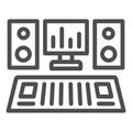 Recording studio console with monitor and speakers line icon, music concept, sound vector sign on white background Royalty Free Stock Photo