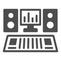 Recording studio console with monitor and speakers solid icon, music concept, sound vector sign on white background Royalty Free Stock Photo