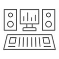 Recording studio console with monitor and speakers thin line icon, music concept, sound vector sign on white background Royalty Free Stock Photo