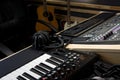 Recording studio with digital mixer and keyboard