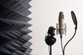 Recording studio equipment: microphone, acoustic foam, headphones