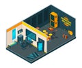 Recording studio interior. 3d isometric pictures of musical studio with various instruments