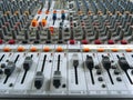 Recording studio mixing board showing faders Royalty Free Stock Photo