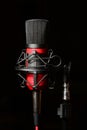 Recording studio red microphone with shock mount