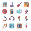 Recording studio symbols icons set, cartoon style Royalty Free Stock Photo