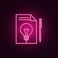 records on a sheet of paper and a light bulb neon icon. Elements of Idea set. Simple icon for websites, web design, mobile app,