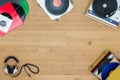 Records With Turntable On Wooden Table