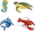 Ocean Or Sea Animals Cartoon Characters Different Poses Royalty Free Stock Photo