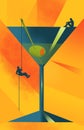 A recovering alcoholic finds a way out of his drinking problem and descends from a martini glass on a rope