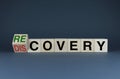 Recovery or discovery. Cubes form the Recovery or Discovery choice words Royalty Free Stock Photo