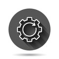 Recovery gear icon in flat style. Repeat vector illustration on black round background with long shadow effect. Rotation circle Royalty Free Stock Photo