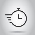 Recovery icon in flat style. Repeat clock vector illustration on white isolated background. Rotation time business concept