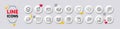 Recovery internet, Attached info and Recovery data line icons. For web app, printing. White buttons 3d icons. Vector
