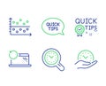 Recovery laptop, Quick tips and Quickstart guide icons set. Dot plot, Time management and Safe time signs. Vector Royalty Free Stock Photo