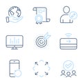 Recovery phone, Maximize and Music making icons set. Target purpose, Contactless payment and Edit user signs. Vector Royalty Free Stock Photo