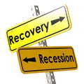 Recovery and recession with yellow road sign Royalty Free Stock Photo