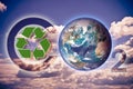 Recovery and recycling carbon dioxide CO2 in the atmosphere - concept with a NASA planet Earth image against a cloudy sky - Photo Royalty Free Stock Photo