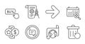 Recovery trash, Divider document and Buy button icons set. Translation service, Next and Stop talking signs. Vector