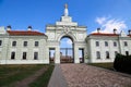 Recreated Central entrance gate with wings. Ruzhany Palace. Belarus, the summer of 2019