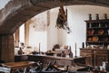 Recreated exhibit of medieval kitchen inside Vianden Castle, Luxembourg Royalty Free Stock Photo