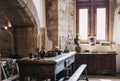 Recreated exhibit of medieval kitchen inside Vianden Castle, Luxembourg