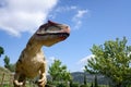 Recreation of an Allosaurus Fragilis, a dinosaur with large teeth, in an outdoor park