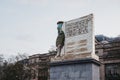 A recreation of an ancient winged bull statue atop Fourth Plinth in Trafalgar Square, London