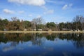 View of the Badesee bathing lake in February at Wuhlheide, 12459 Berlin, Germany