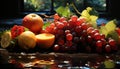 Recreation artistic of a still life with red grapes and other fruits Royalty Free Stock Photo