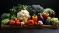 Recreation artistic of still life of vegetables, bell peppers, green pepper, garlic, lettuce, cabbage, cauliflower, broccoli