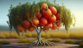 Recreation artistic of tree with red tomatoes hanging on branch