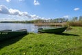 recreation camping area by the blue lake in sunny summer day