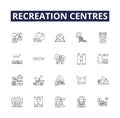 Recreation centres line vector icons and signs. Centres, Parks, Playgrounds, Amusement, Leisure, Gyms, Outdoors