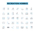 Recreation hobbies linear icons set. Gardening, Cooking, Painting, Pottery, Fishing, Biking, Hiking line vector and