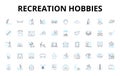 Recreation hobbies linear icons set. Gardening, Cooking, Painting, Pottery, Fishing, Biking, Hiking vector symbols and