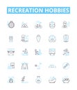 Recreation hobbies vector line icons set. Sports, Games, Camping, Fishing, Cooking, Biking, Hiking illustration outline