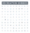 Recreation hobbies vector line icons set. Sports, Games, Camping, Fishing, Cooking, Biking, Hiking illustration outline