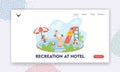 Recreation at Hotel Landing Page Template. Happy Family Characters Having Rest in Swimming Pool. Enjoy Resort Vacation Royalty Free Stock Photo